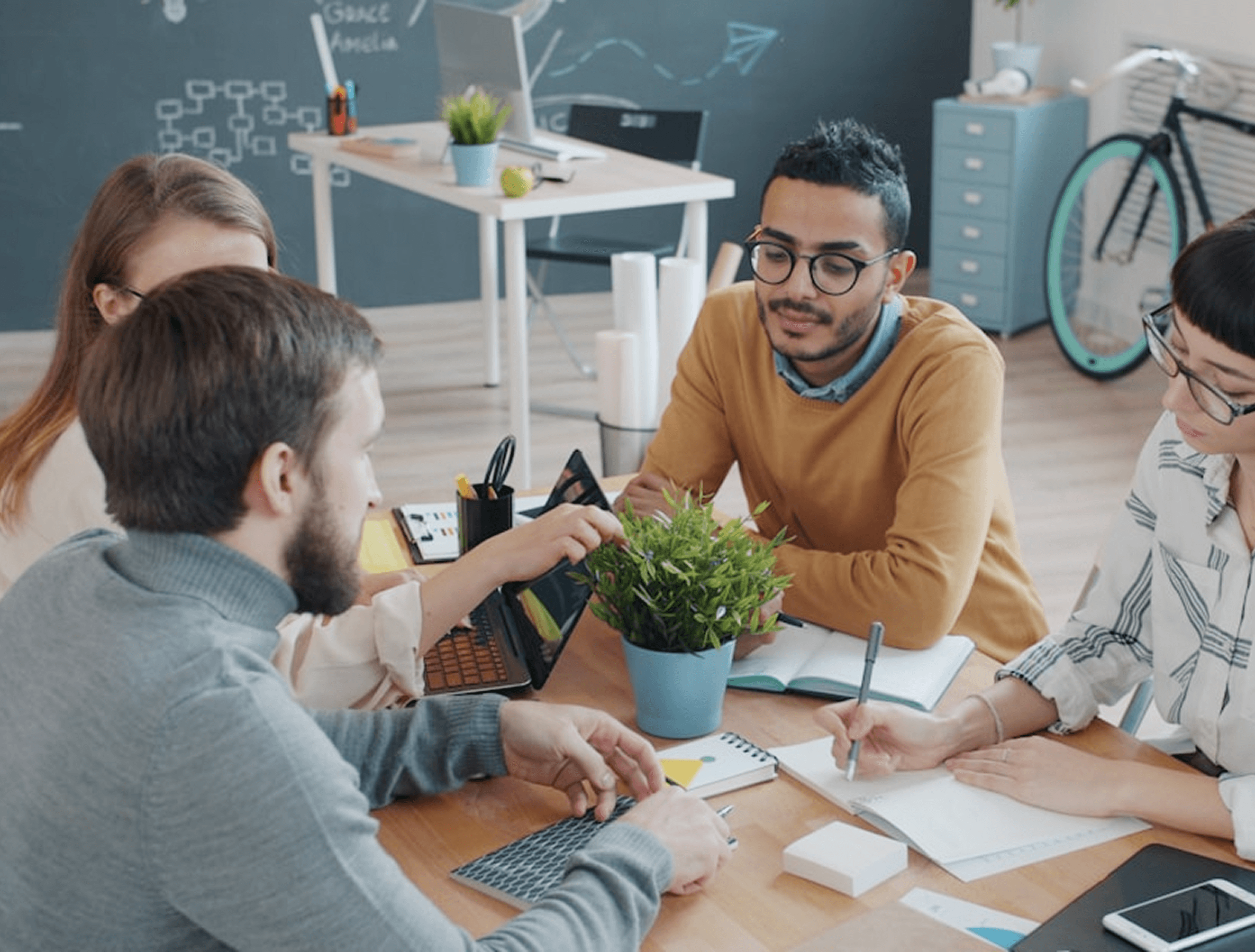Team collaborating around a table